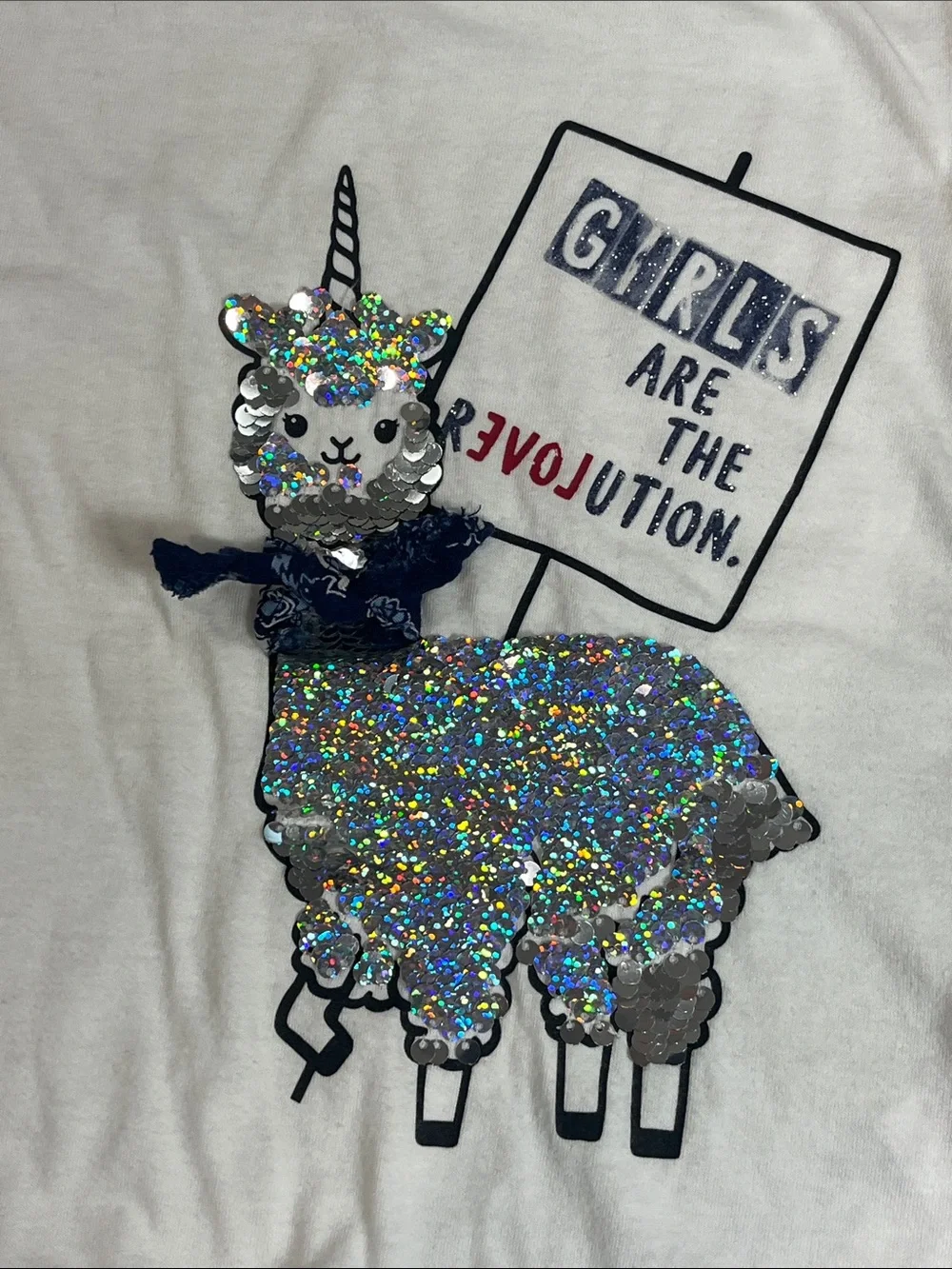 Justice Girls Revolution Flipping Sequin Llama Graphic Tie Hem T-Shirt Size 6/7